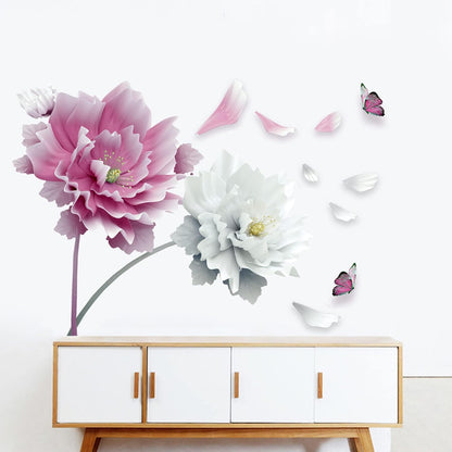 Large Pink Flowers Petals Butterfly Wall Decal Floral Wall Sticker