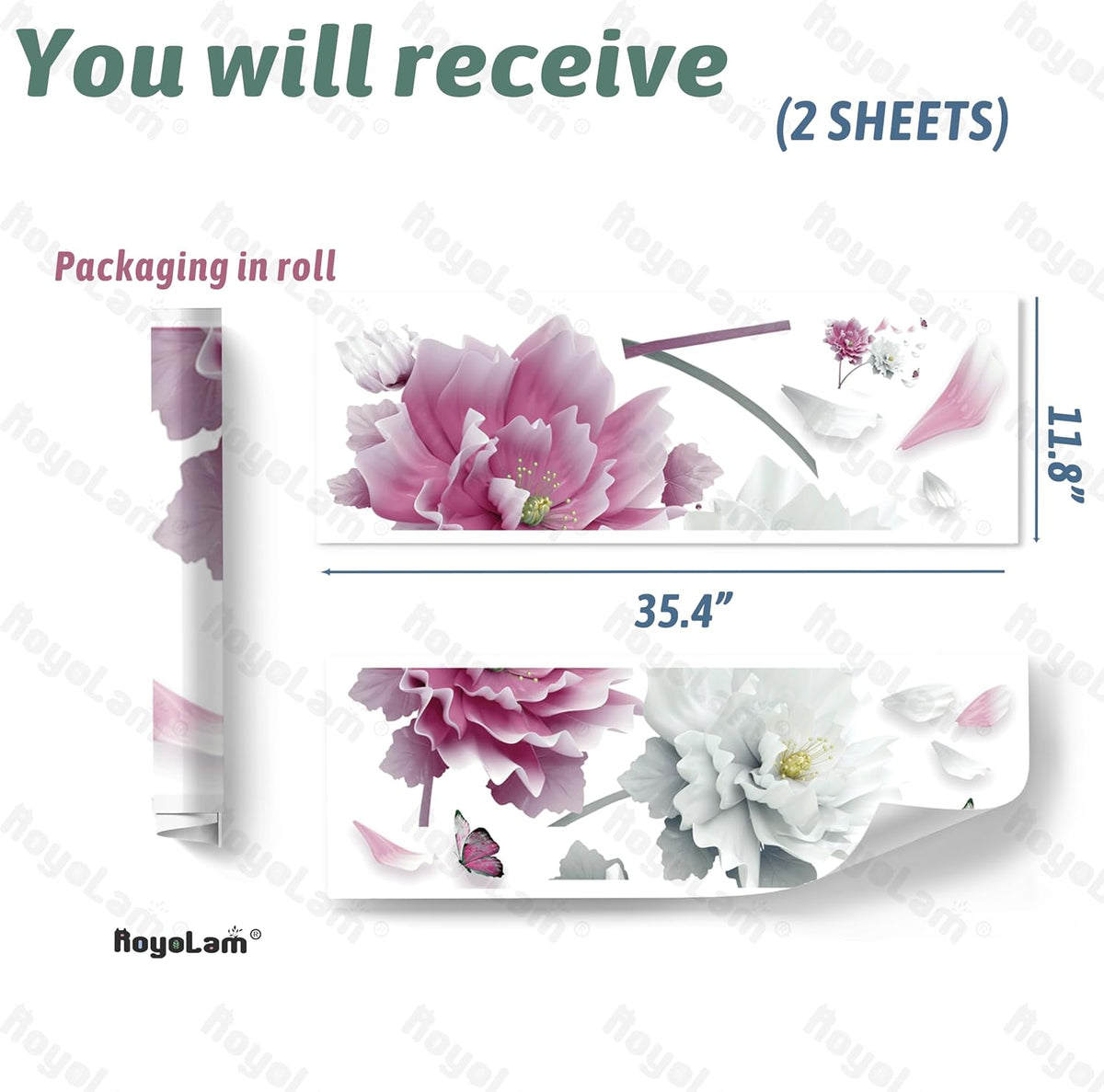 Large Pink Flowers Petals Butterfly Wall Decal Floral Wall Sticker