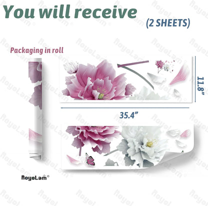 Large Pink Flowers Petals Butterfly Wall Decal Floral Wall Sticker