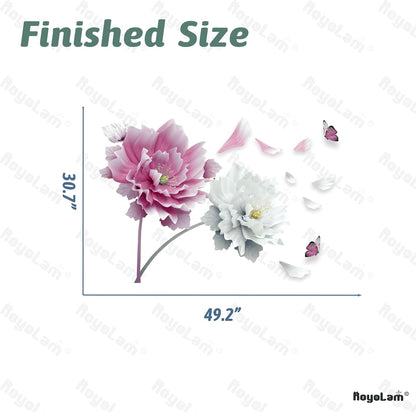 Large Pink Flowers Petals Butterfly Wall Decal Floral Wall Sticker