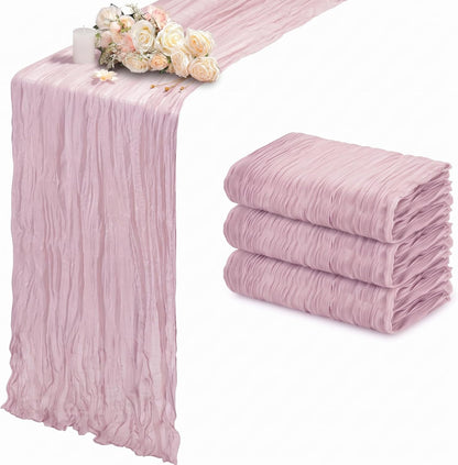 Table Runner Cheesecloth Mothers Day 10FT Boho Rustic Farmhouse Gauze for Spring Decor Cheese Cloth for Wedding Baby Shower Bridal Birthday Party Home Decorations (Light Pink, 3 Pack)