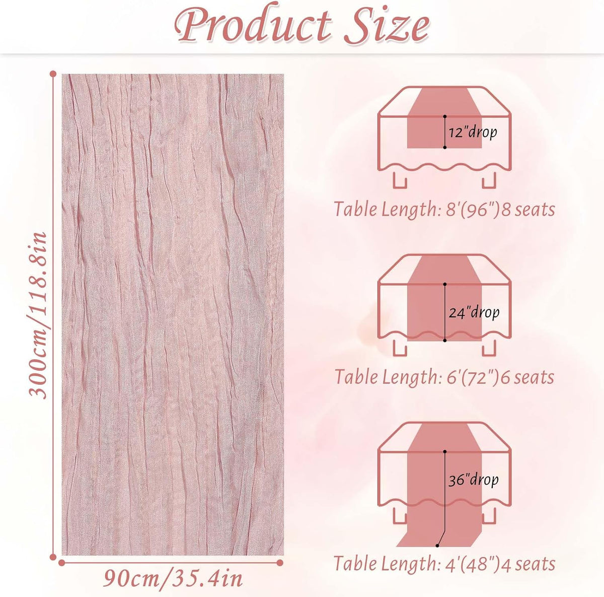 Table Runner Cheesecloth Mothers Day 10FT Boho Rustic Farmhouse Gauze for Spring Decor Cheese Cloth for Wedding Baby Shower Bridal Birthday Party Home Decorations (Light Pink, 3 Pack)