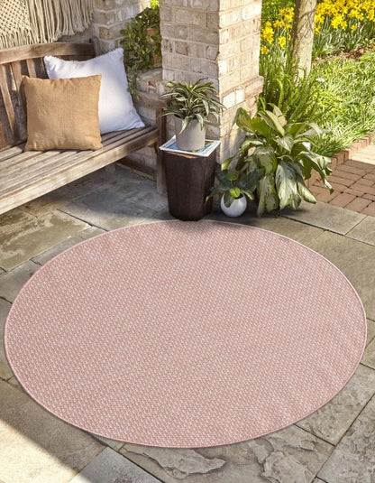 Collection Casual Transitional Solid Heathered Indoor/Outdoor Flatweave Area Rug (4' 1" Round, Whisper Pink/Ivory)