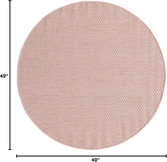 Collection Casual Transitional Solid Heathered Indoor/Outdoor Flatweave Area Rug (4' 1" Round, Whisper Pink/Ivory)