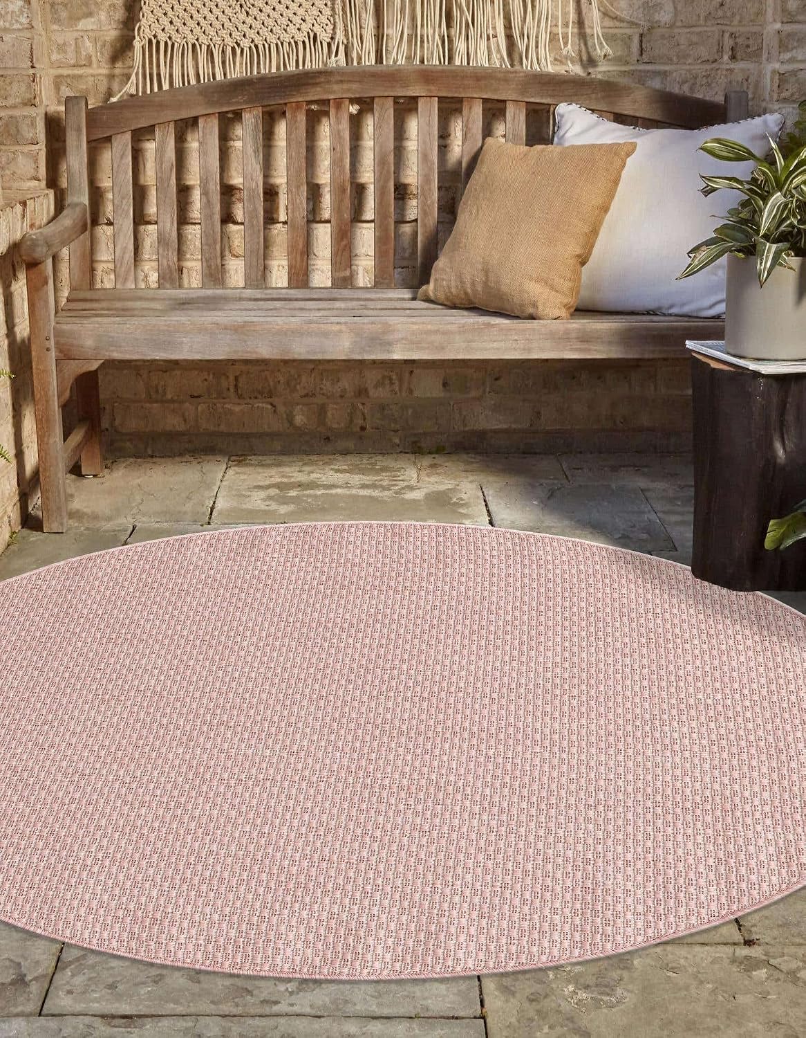 Collection Casual Transitional Solid Heathered Indoor/Outdoor Flatweave Area Rug (4' 1" Round, Whisper Pink/Ivory)