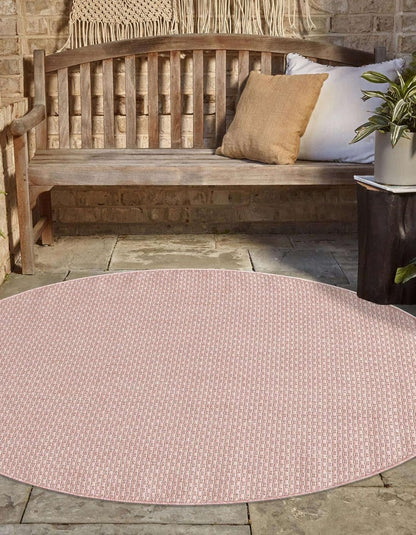 Collection Casual Transitional Solid Heathered Indoor/Outdoor Flatweave Area Rug (4' 1" Round, Whisper Pink/Ivory)