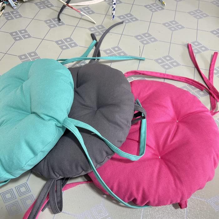 Thicken Round Stool Seat Cushion Super Soft Non Slip Chair Pads with Ties Solid Color Dining Chair Cushions (Diameter:30cm(12inch), Pink)