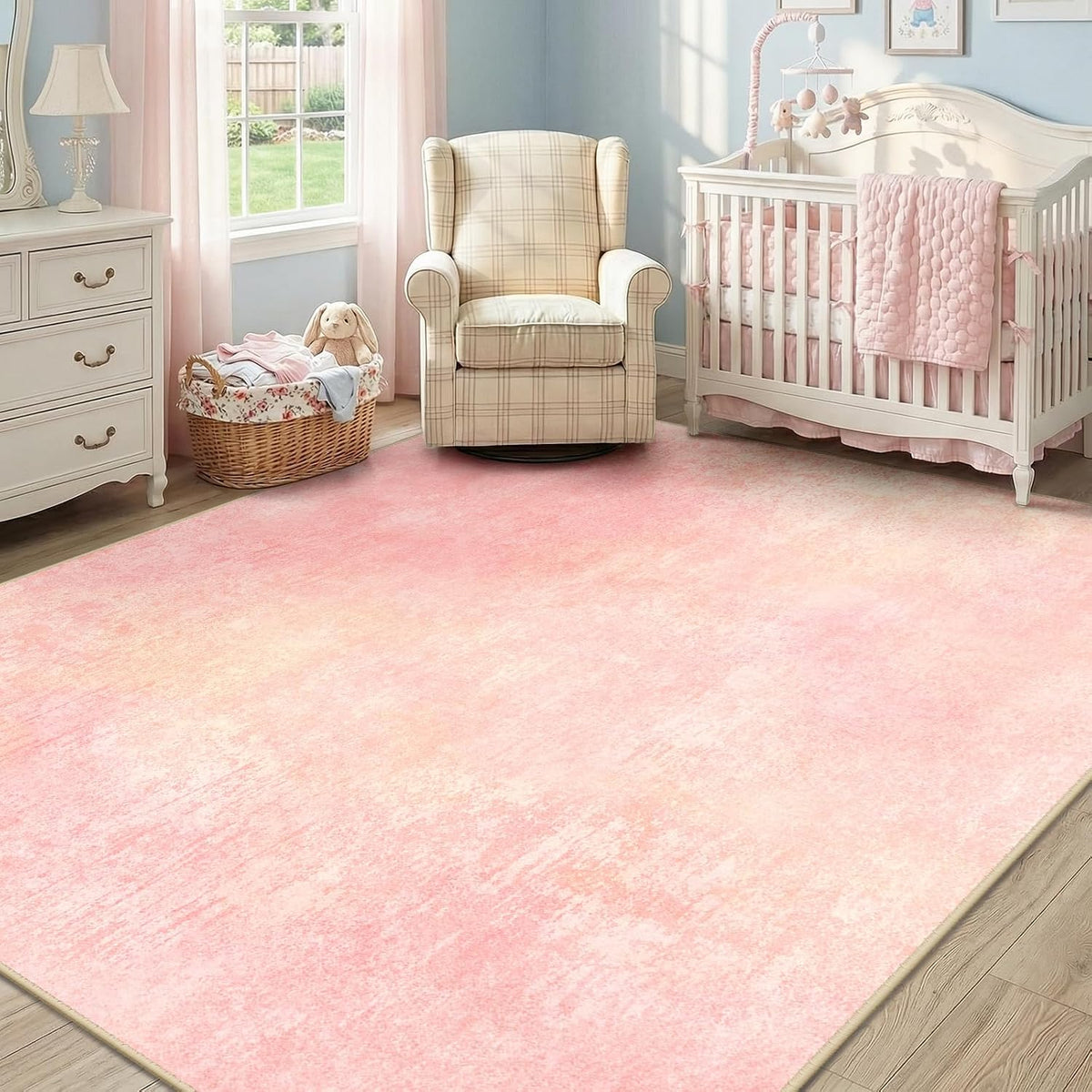Washable 5'x7' Abstract Area Rug for Living Room Light Pink