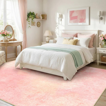 Washable 5'x7' Abstract Area Rug for Living Room Light Pink
