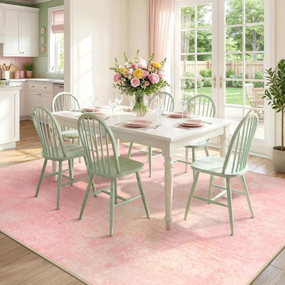 Washable 5'x7' Abstract Area Rug for Living Room Light Pink