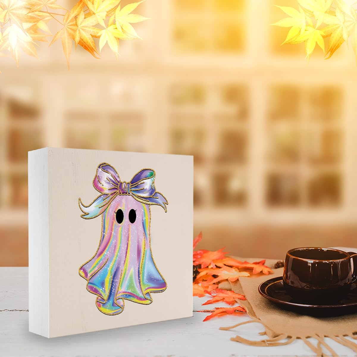 Pink Boo Ghost Halloween Decor Cute Halloween Desk Decor for Home Office Pink Boo Fall Decorations for Home 5 x 5 inches