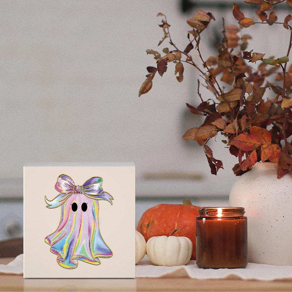 Pink Boo Ghost Halloween Decor Cute Halloween Desk Decor for Home Office Pink Boo Fall Decorations for Home 5 x 5 inches