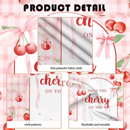 8x6ft She's The Cherry On Top Baby Shower Backdrop For Girl Cherry Theme Coquette Bridal Shower Decorations Bow Party Decor Bride To Be Engagement Party Decor Birthday Photobooth Props