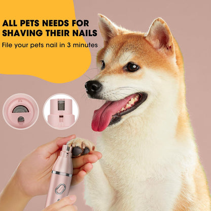 QREEYX Upgrade Dog Grooming Kit, Cordless Dog Paw Trimmer, 4 in 1 Low Noise Pets Hair Clipper Grooming Kit, 2-Speed Nail Grinder with Stainless Steel Blade for Small Pet with Thick Coats (Pink)