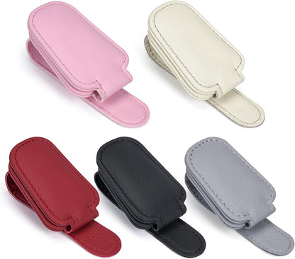 KIWEN Sunglasses Holders for Car Visor, Magnetic Leather Glasses Eyeglass Clip for Car, Ticket Card Clip Sunglasses Mount, Car Visor Accessories Gadgets (1, Pink)