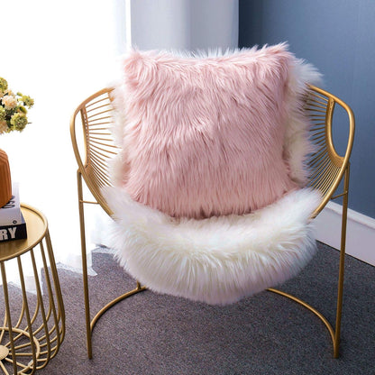 Luxury Series Soft Faux Fur Throw Pillow Cover Decorative Square Plush Pillow Case Cushion Cover for Couch Sofa Bed, 18" x 18" Pink