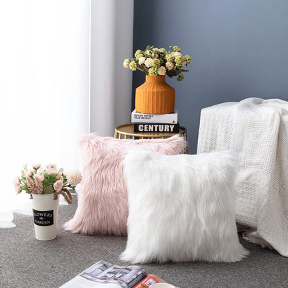 Luxury Series Soft Faux Fur Throw Pillow Cover Decorative Square Plush Pillow Case Cushion Cover for Couch Sofa Bed, 18" x 18" Pink