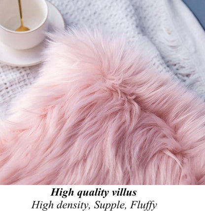 Luxury Series Soft Faux Fur Throw Pillow Cover Decorative Square Plush Pillow Case Cushion Cover for Couch Sofa Bed, 18" x 18" Pink
