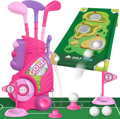 Toddler Golf Clubs Set Toy for Girls Boys 1 2 3 4 Years Old, Pink