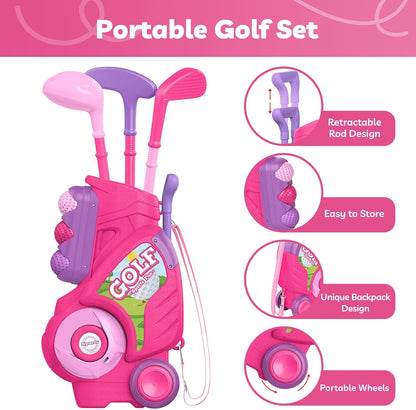 Toddler Golf Clubs Set Toy for Girls Boys 1 2 3 4 Years Old, Pink