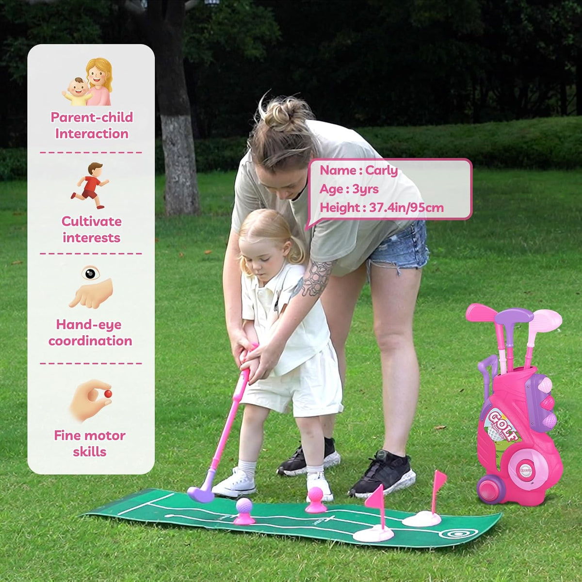 Toddler Golf Clubs Set Toy for Girls Boys 1 2 3 4 Years Old, Pink