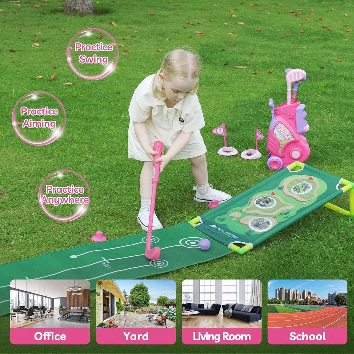 Toddler Golf Clubs Set Toy for Girls Boys 1 2 3 4 Years Old, Pink