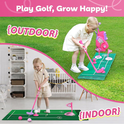 Toddler Golf Clubs Set Toy for Girls Boys 1 2 3 4 Years Old, Pink