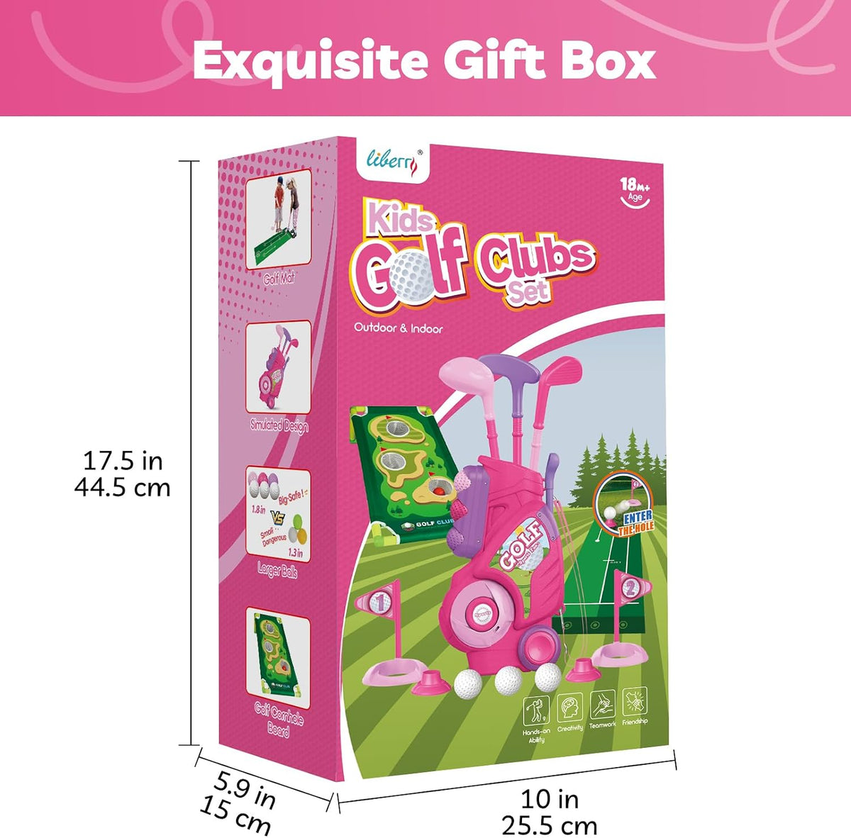 Toddler Golf Clubs Set Toy for Girls Boys 1 2 3 4 Years Old, Pink