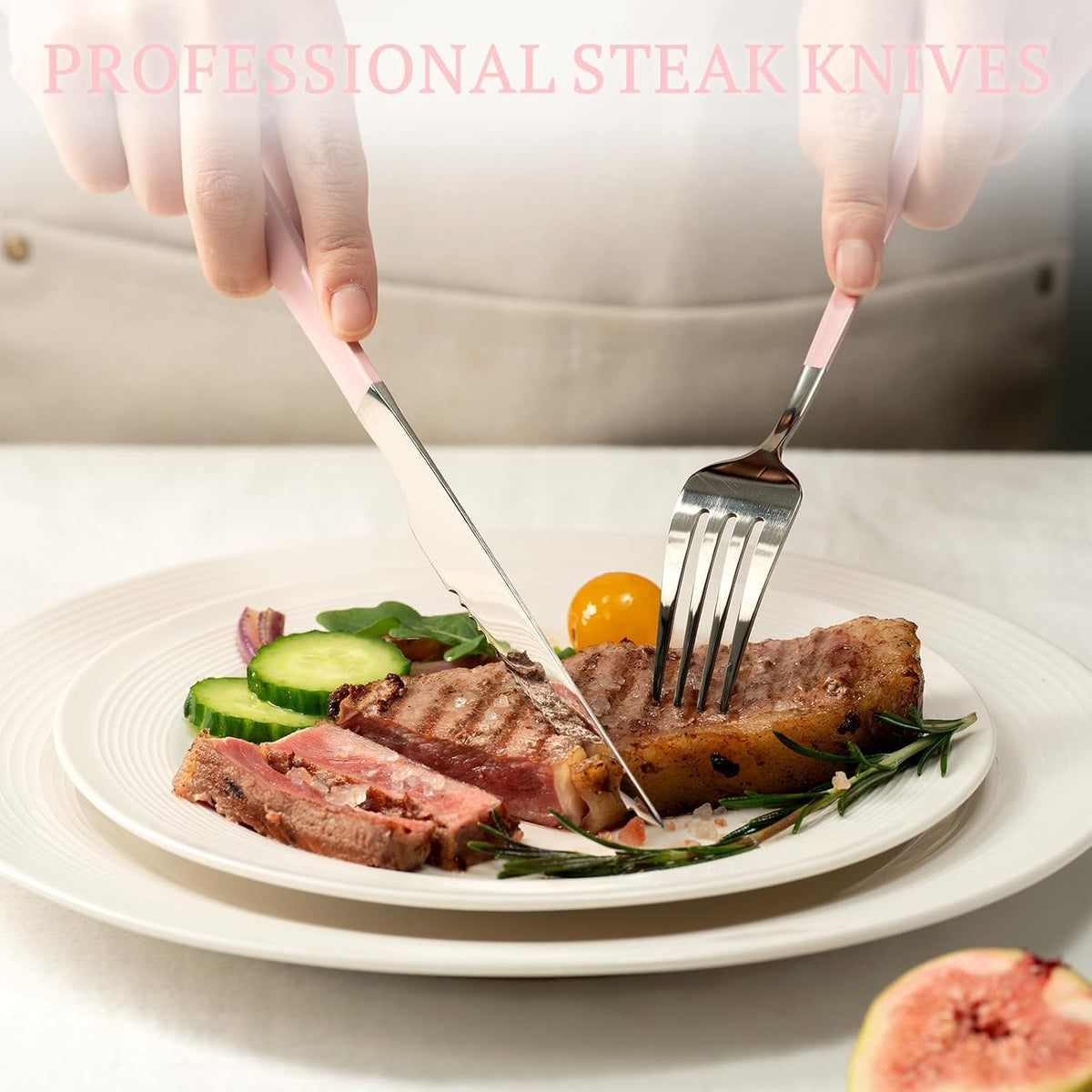 Silverware Set with Steak Knives 24-Piece Flatware Set for 4 Food-Grade Stainless Steel Pink Cutlery Set Mirror Polished Utensils Set Include Spoons and Forks for Home Kitchen Restaurant