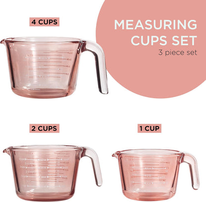 Glass Measuring Cups - Ideal for Cooking and Baking, Pink