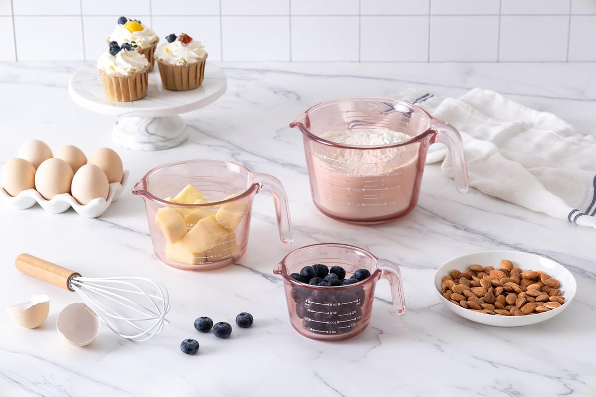 Glass Measuring Cups - Ideal for Cooking and Baking, Pink