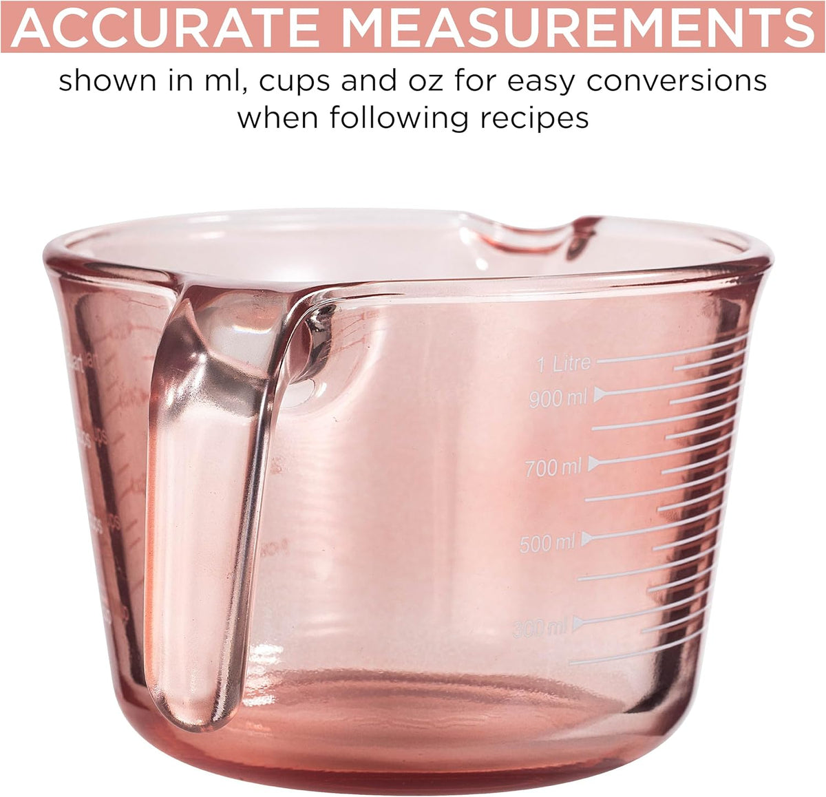 Glass Measuring Cups - Ideal for Cooking and Baking, Pink