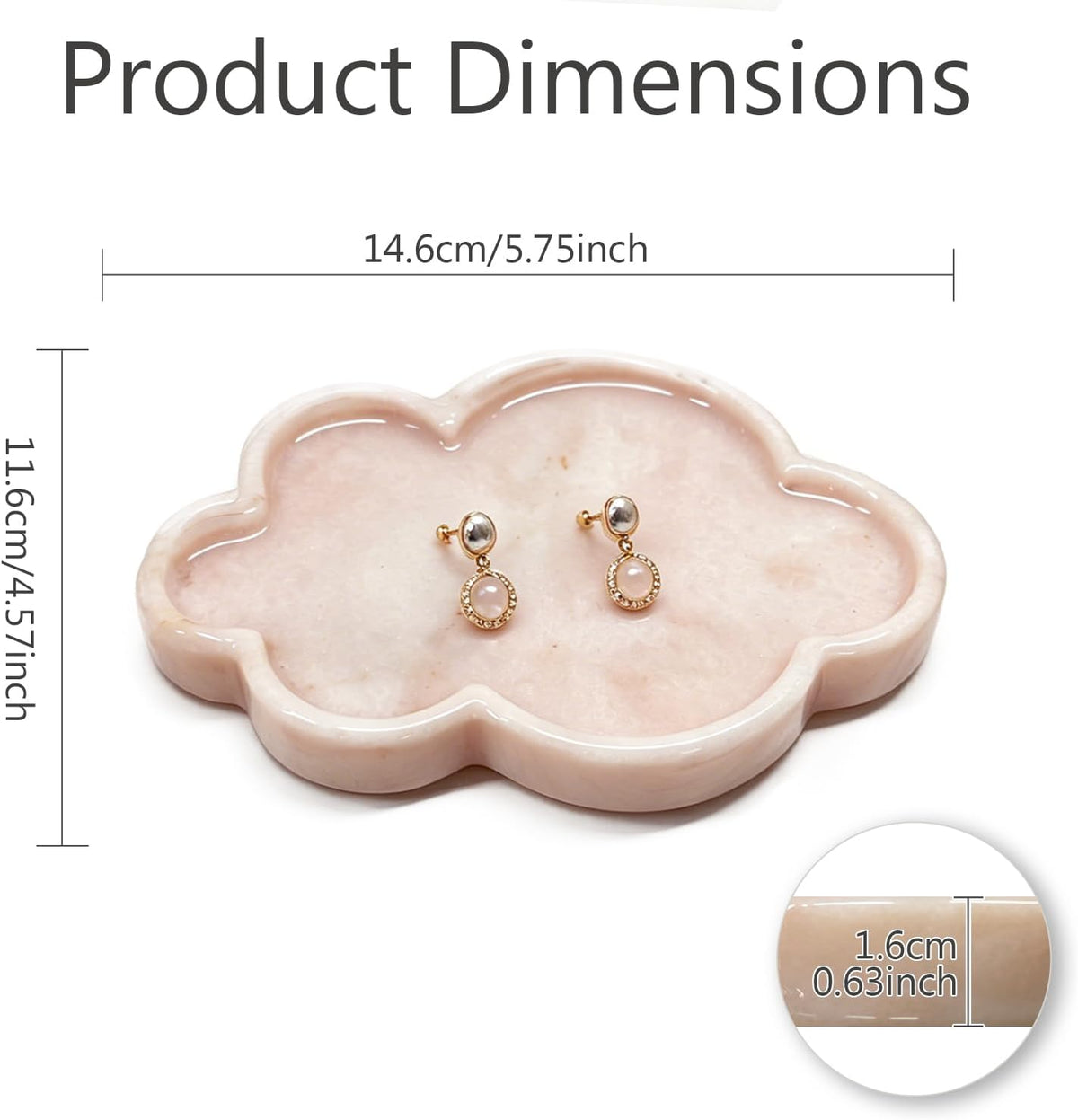 Natural Marble Tray Cloud Shape Vanity Trays, Jewelry Trays Holder Dish for Bathroom Countertop Home Decor Gift Orange Pink