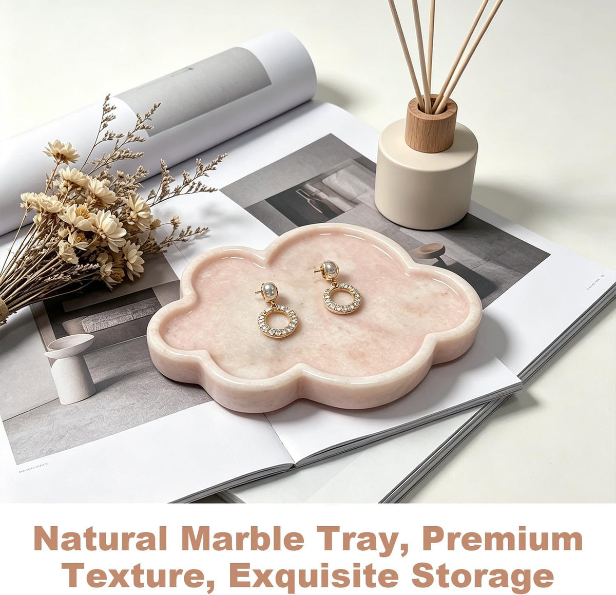 Natural Marble Tray Cloud Shape Vanity Trays, Jewelry Trays Holder Dish for Bathroom Countertop Home Decor Gift Orange Pink