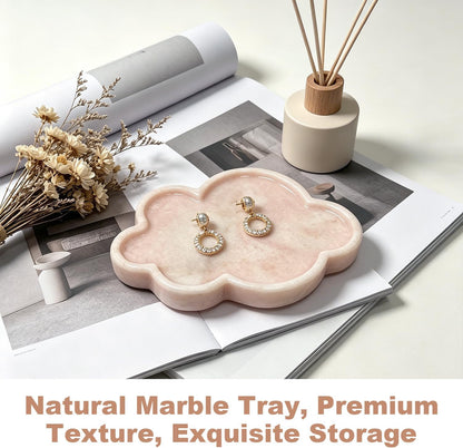 Natural Marble Tray Cloud Shape Vanity Trays, Jewelry Trays Holder Dish for Bathroom Countertop Home Decor Gift Orange Pink