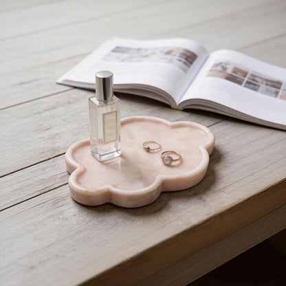 Natural Marble Tray Cloud Shape Vanity Trays, Jewelry Trays Holder Dish for Bathroom Countertop Home Decor Gift Orange Pink