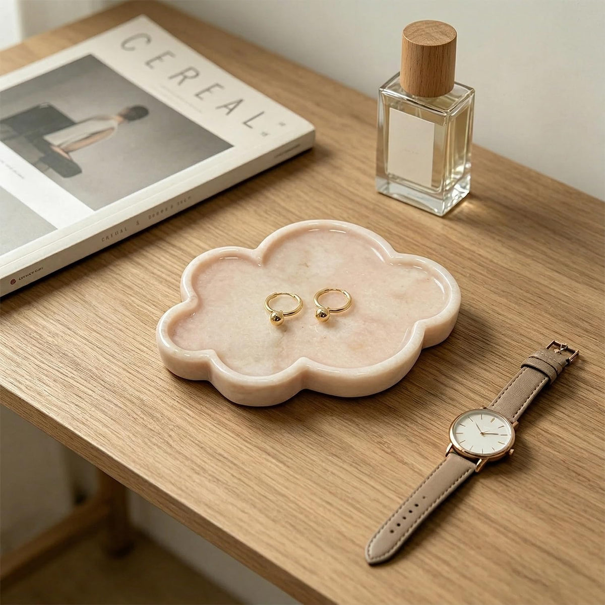 Natural Marble Tray Cloud Shape Vanity Trays, Jewelry Trays Holder Dish for Bathroom Countertop Home Decor Gift Orange Pink