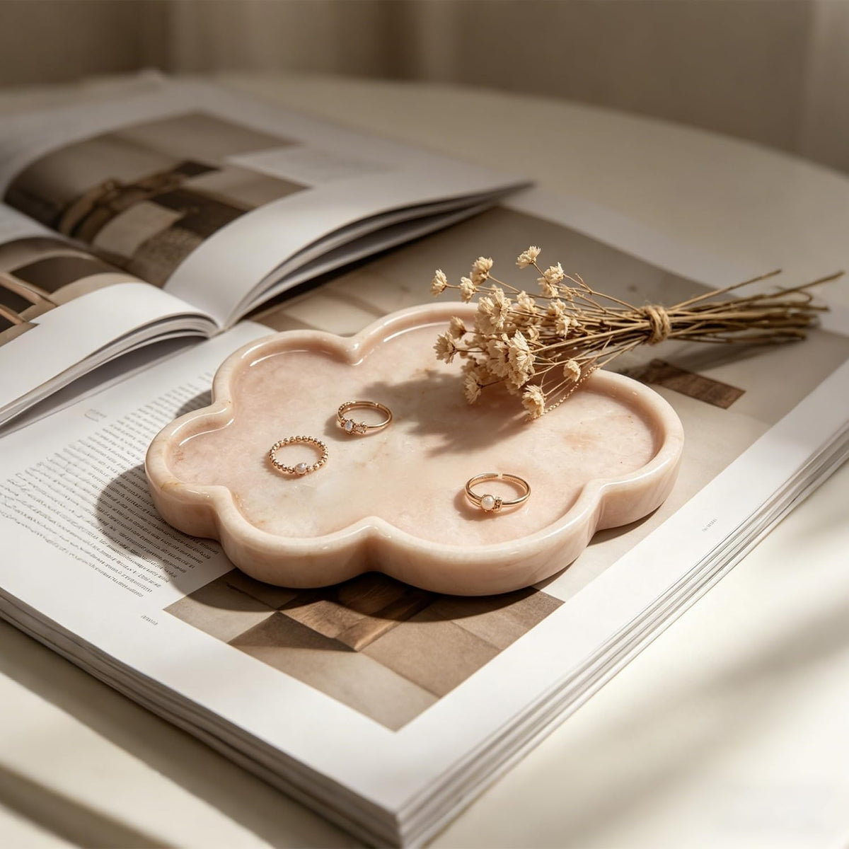 Natural Marble Tray Cloud Shape Vanity Trays, Jewelry Trays Holder Dish for Bathroom Countertop Home Decor Gift Orange Pink