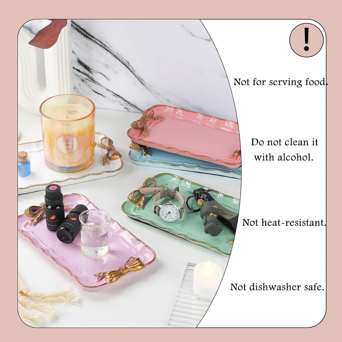 Resin Aesthetic Room Décor Pink Jewelry Tray Cute Home Decor Aesthetic Trays for Decor Girly Room Décor
