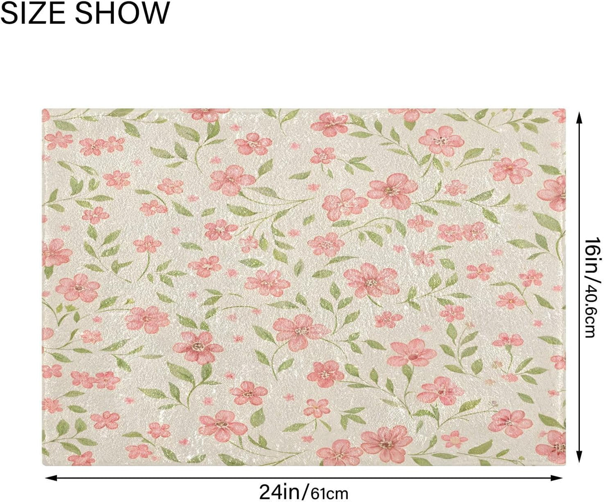 Watercolor Flowers Pink Bathroom Mat Rug 24" x 16" Non Slip Super Absorbent Quick Dry Bath Mats for Bathtub Fluffy Rugs