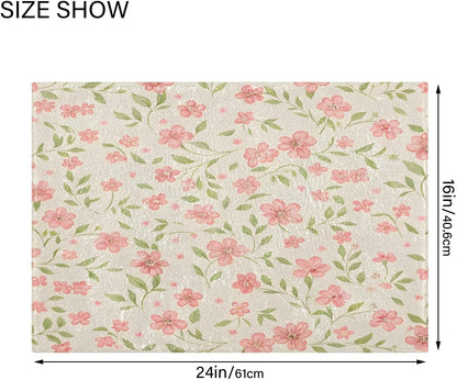 Watercolor Flowers Pink Bathroom Mat Rug 24" x 16" Non Slip Super Absorbent Quick Dry Bath Mats for Bathtub Fluffy Rugs
