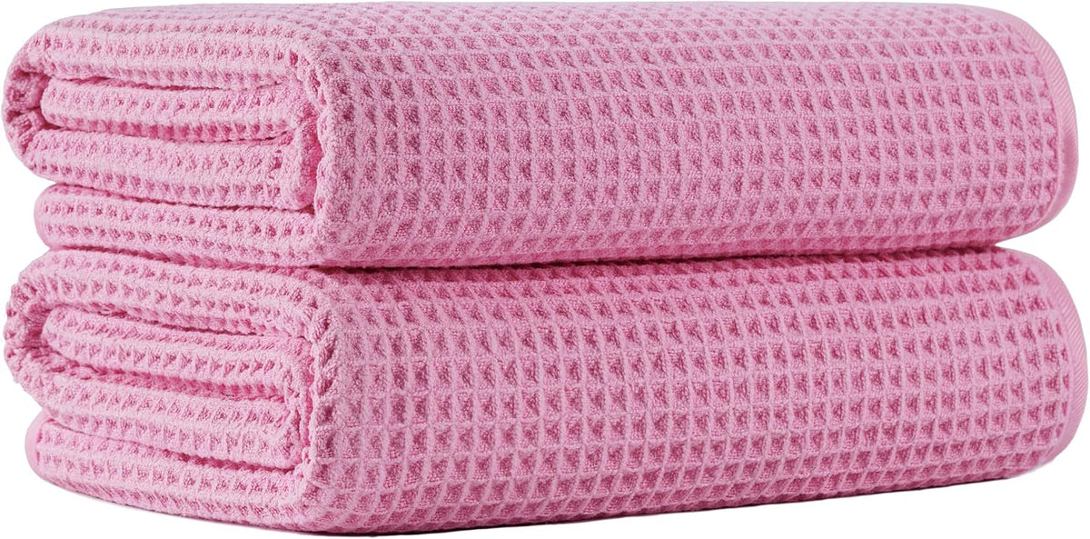 New Microfiber Waffle Bath Towels, 2 Pieces, Oversized, Soft, Absorbent, Fast Drying, Lint Free 430 GSM (30''x60''/76cm x 152cm)