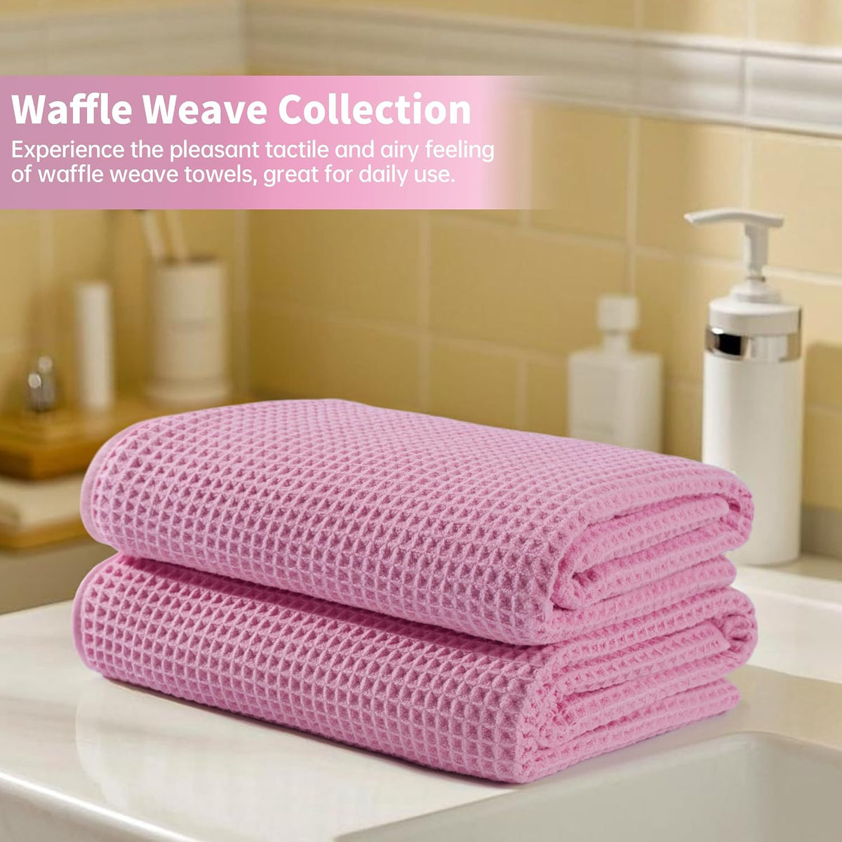 New Microfiber Waffle Bath Towels, 2 Pieces, Oversized, Soft, Absorbent, Fast Drying, Lint Free 430 GSM (30''x60''/76cm x 152cm)