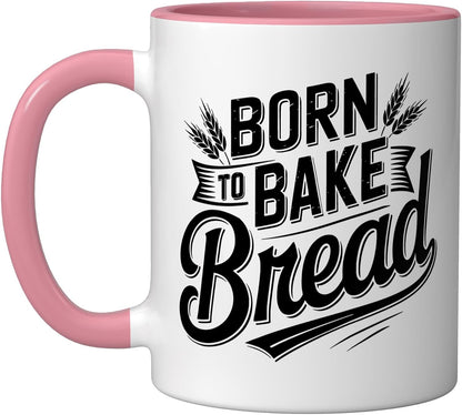 Born Bake Bread Dutch Oven Artisan Baker Ceramic Mug, Pink/White