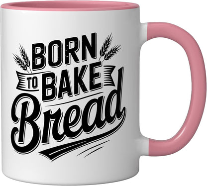Born Bake Bread Dutch Oven Artisan Baker Ceramic Mug, Pink/White