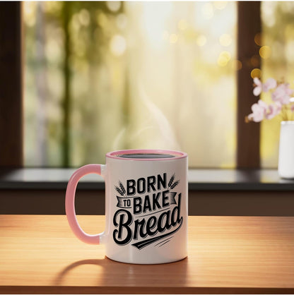 Born Bake Bread Dutch Oven Artisan Baker Ceramic Mug, Pink/White
