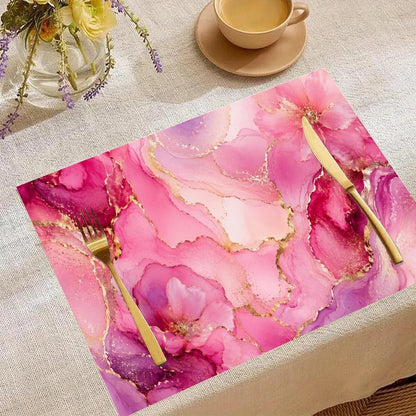 Ethereal Pink and Gold Marbled Dream Linen Placemat Washable Table Mat for Dining Kitchen Heat Resistant 12"x18"