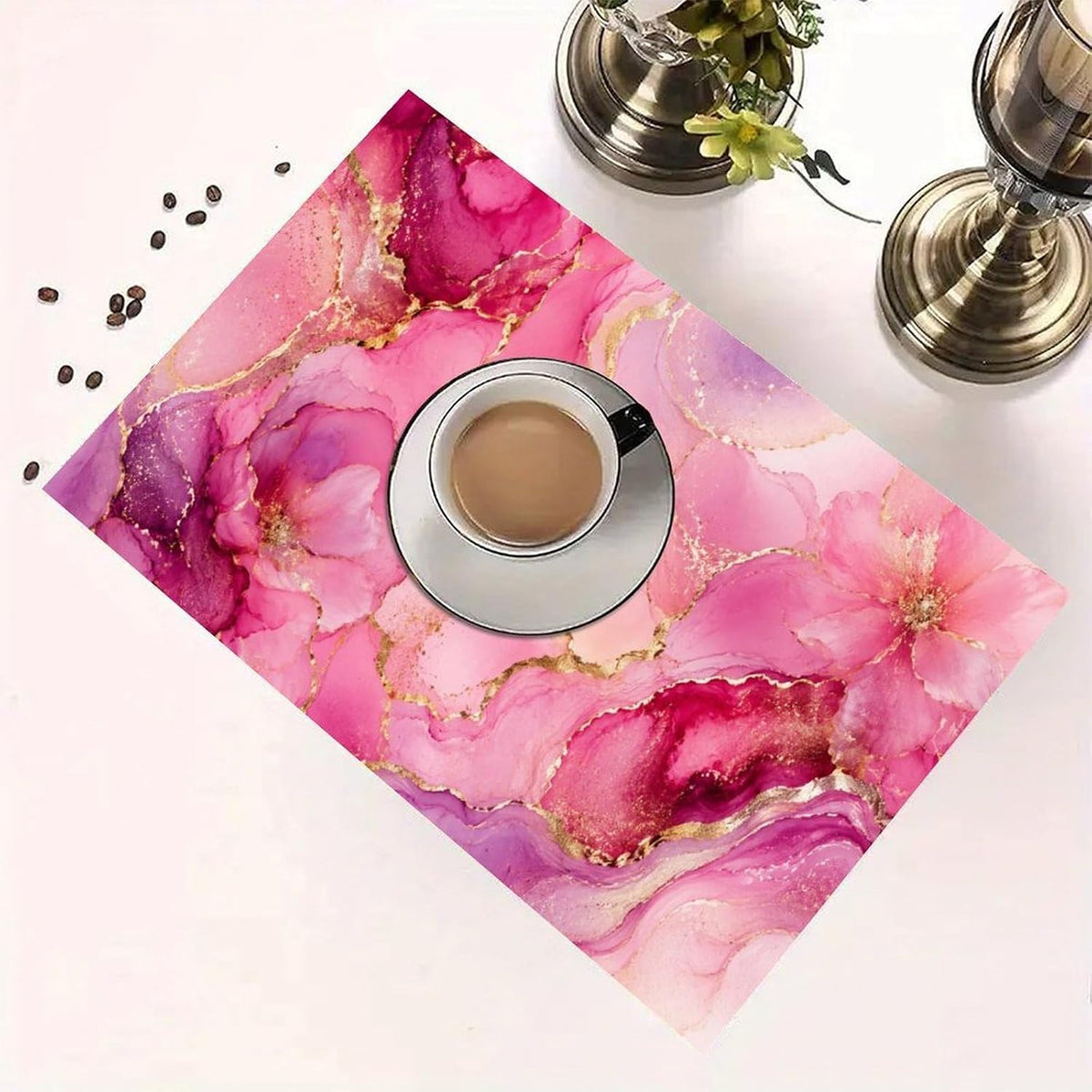 Ethereal Pink and Gold Marbled Dream Linen Placemat Washable Table Mat for Dining Kitchen Heat Resistant 12"x18"