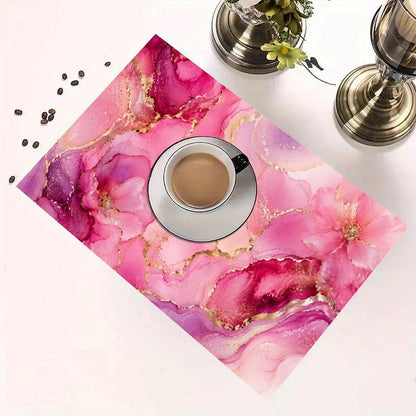 Ethereal Pink and Gold Marbled Dream Linen Placemat Washable Table Mat for Dining Kitchen Heat Resistant 12"x18"