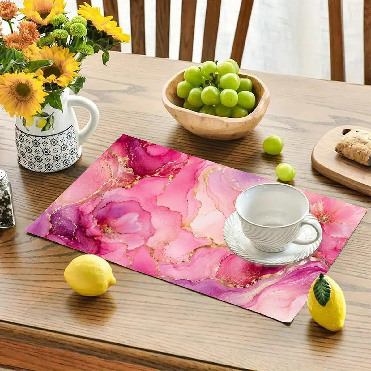 Ethereal Pink and Gold Marbled Dream Linen Placemat Washable Table Mat for Dining Kitchen Heat Resistant 12"x18"